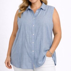 Christopher & Banks Blue Linen Blend Button Down Tank Blouse 20W‎